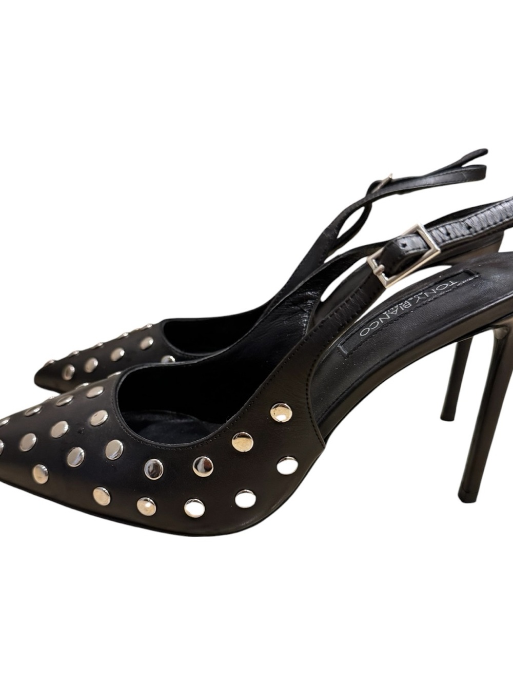 Tony Bianco Black Pointed Slingback Pumps with Silver Studs - Picture 3 of 6